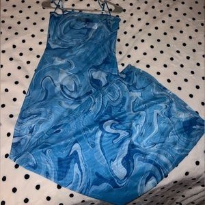 Sheer blue marbled dress.